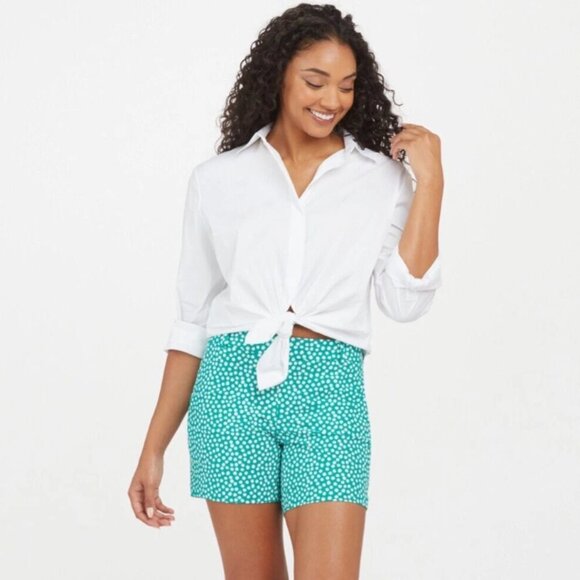 NEW! SPANX Kelly Green and White Polka Dot Sunshine Shorts Size 1X - Picture 1 of 6